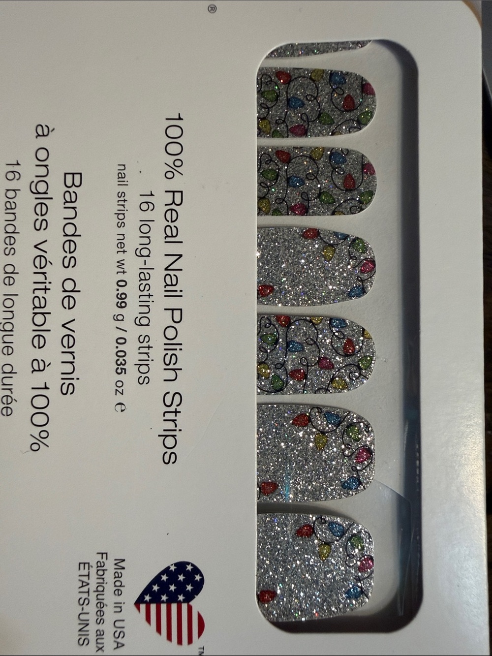 Color Street Silver Glitter Nail Strips with Multi-Color Teardrop Accents